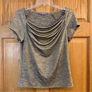 NY Collection Women’s Blouse Shirt Blouson Top S Small Gray Metallic Drape Neck